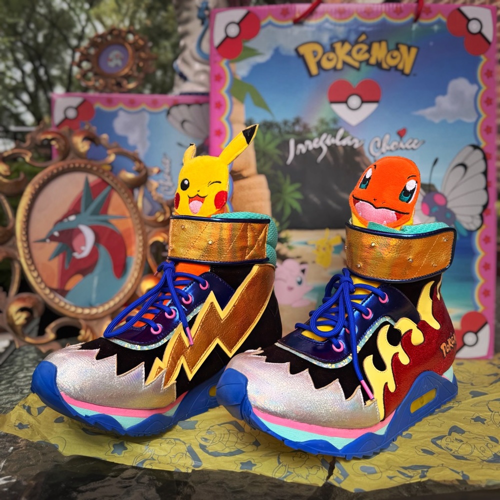 Irregular Choice Flames and Bolts Pokémon Sneaker Pikachu Charmander size 40 NIB